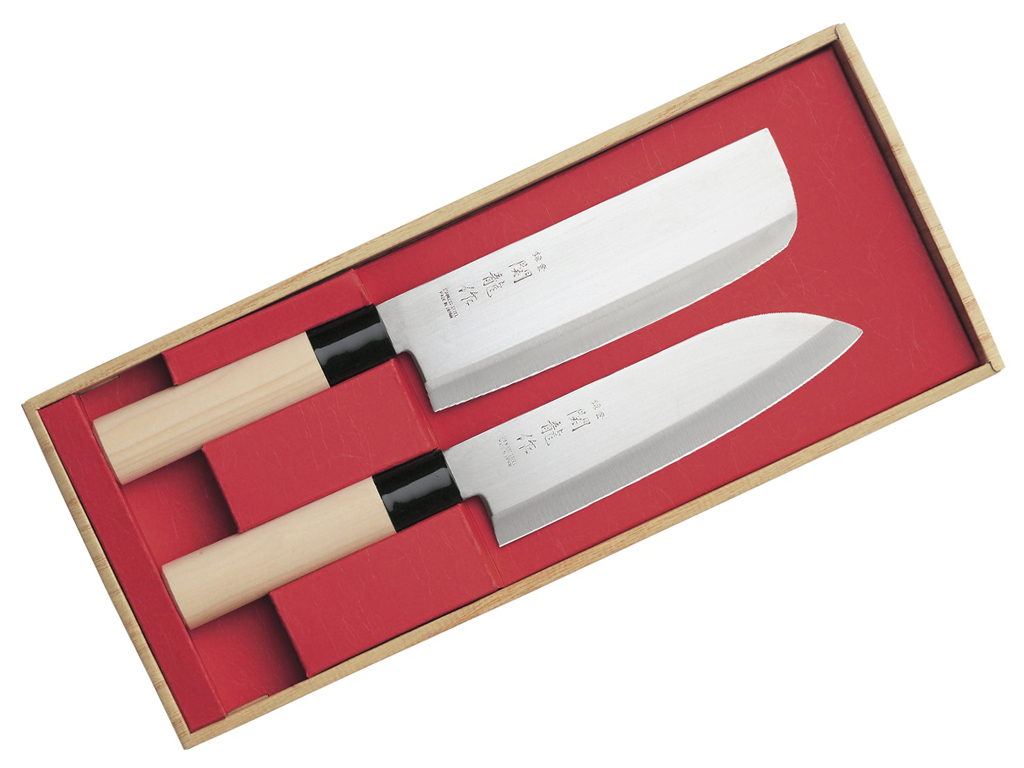 Le Set de Base Plus : 2 Couteaux dont Couteau d'Office, Santoku et un Fusil  à Aiguiser - Kotai Pas Cher