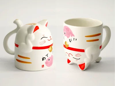 Tasse réversible Maneki neko rose